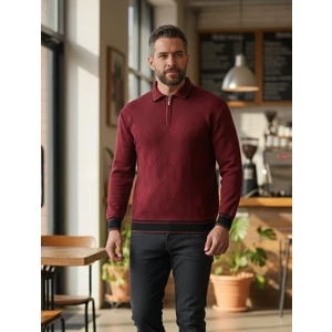 Erkek Çelik Örgü Önü Dokulu Gömlek Yaka Fermuarlı Polo Yakalı Tüylenmeyen Triko Kışlık Baba Kazak