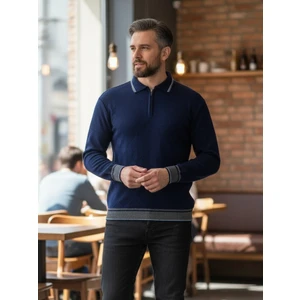 Erkek Çelik Örgü Önü Dokulu Gömlek Yaka Fermuarlı Polo Yakalı Tüylenmeyen Triko Kışlık Baba Kazak