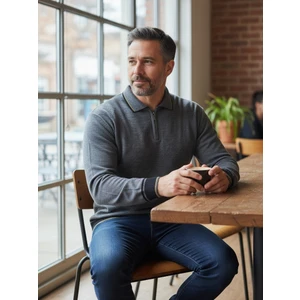 Erkek Çelik Örgü Önü Dokulu Gömlek Yaka Fermuarlı Polo Yakalı Tüylenmeyen Triko Kışlık Baba Kazak