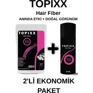 Topixx Hair Fiber Topixx Hair 100 Gr. + 50 Gr. 2'li Ekonomik Set Saç Tozu Siyah/black Saç Dolgunlaştırıcı Toz Topik