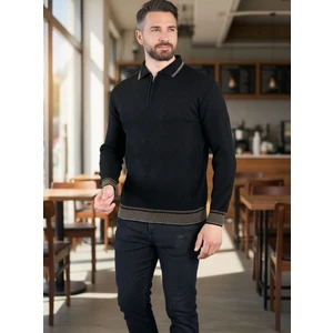Erkek Çelik Örgü Önü Dokulu Gömlek Yaka Fermuarlı Polo Yakalı Tüylenmeyen Triko Kışlık Baba Kazak