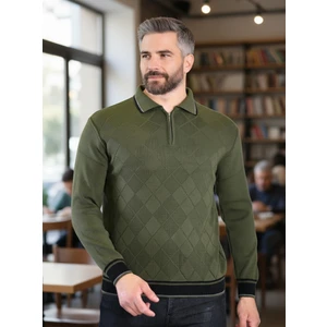 Erkek Çelik Örgü Önü Dokulu Gömlek Yaka Fermuarlı Polo Yakalı Tüylenmeyen Triko Kışlık Baba Kazak