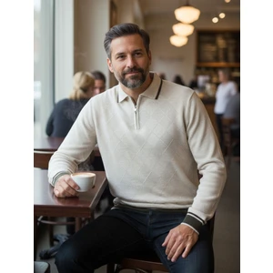 Erkek Çelik Örgü Önü Dokulu Gömlek Yaka Fermuarlı Polo Yakalı Tüylenmeyen Triko Kışlık Baba Kazak