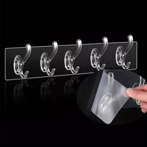 5'li Kendinden Yapışkanlı Şeffaf Askılık - Güçlü Silikon Yapışkanlı - Kapı Arkası , Mutfak , Banyo Duvarı