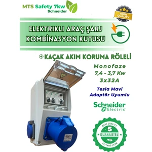 7.4 Kw Schneider Tesla Mavi Adaptör Uyumlu Elektrikli Araç Şarj Cihazı Kombinasyon Kutusu 7kw