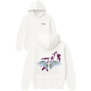 Wing Of Tasarım Baskılı Oversize Beyaz Kapüşonlu Sweatshirt