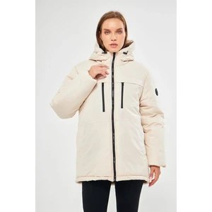 İçi Astarlı Su ve Rüzgar Geçirmez Cepli Kapüşonlu Kadın Mont