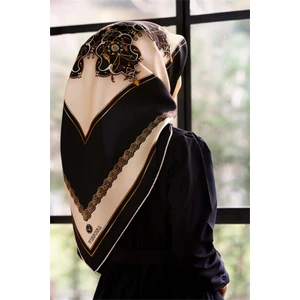 Kadın Twill Ipek Eşarp Siyah/Krem 17538