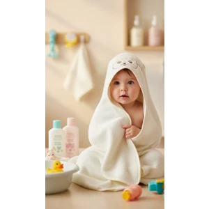 Pamuk Hanım Pamuklu Yumuşacık Kız- Erkek Yenidoğan /Bebek Banyo Havlu Kundak EKRU/KUZU