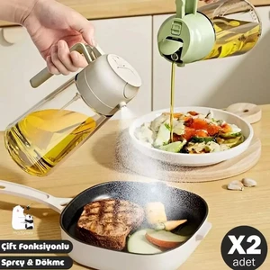 Madamev 2'li Çift Fonksiyonlu Cam Yağdanlık 550ML Zeytinyağı Sıvıyağ Şişesi Airfryer Sprey Yağlık Sirkelik