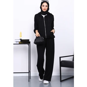 İmaj Butik Siyah Kapşonlu Fermuarlı Kanguru Cepli Modal Takım