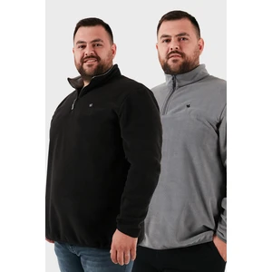 Regular Fit Anti-Pilling Büyük Beden Dik Yaka Kışlık Şardonlu 2'li Paket Polar Erkek POLAR 5906001BS2
