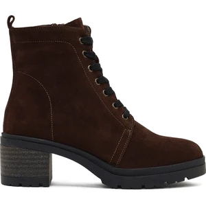 Kadın Kahverengi Fermuarlı Kalın Topuklu Süet Deri Bot 25WFD340310