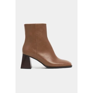 Nişantaşı Shoes Darelis Taba Rustik  Desen Fermuar Detay Küt Burun Kadın Topuklu Bot