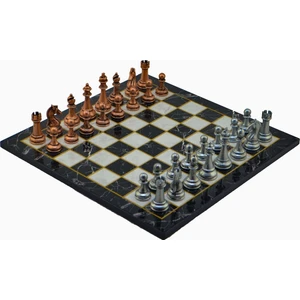 Gift Home Gifthome Metal Satranç Takımı/Seti;Büyük,Klasik,Antik Taş ve Düz Mermer Desenli Satranç Tahtası