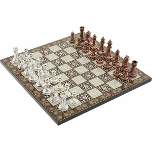 Gift Home Metal Klasik Satranç Takımı Antik  ve Sedef Desenli MDF Ahşap Satranç  Tahtası (37x37 cm.)