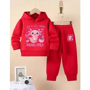 Punix Kids Punıx Kıds Axolotls Baskılı Yüksek Kalite 3 Iplik Kışlık Kalın Kumaş Kızçocuk Eşofman Takımı