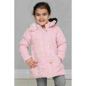 Çıtçıt Kapamalı Fermuarlı Kürksüz Kapüşonlu Pudra Kız Çocuk Mont