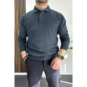 Erkek Düğmeli Polo Yaka Kazak Indigo EDW231
