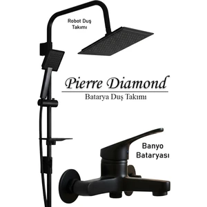 Banyo Bataryası Komple Siyah Robot Duş Takımı Duş Musluğu Musluk Diamond Armatür Ema El Duşu Spiral