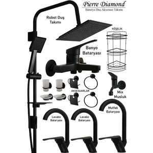 Lavabo, Mutfak, Banyo Bataryası Siyah Eviye Musluk Armatür Robot Duş Seti Batarya Duş Seti L Ragnar