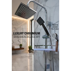 Robot Duş Takımı Geniş Sabunluklu Lüks Banyo Duş Seti Yedek El Duşu Hediyeli Çok Fonksiyonlu El ve Tepe Duş Başlığı