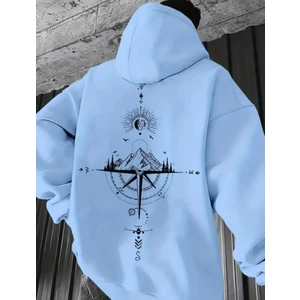 Punıx Büyük Beden Pusula Sırt Baskılı Kapüşonlu Kalın Kışlık 3 Iplik Battal Erkek Sweatshırt