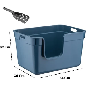 Alfa Tanos Dekoratif Büyük Yarı Kapalı Kedi Tuvaleti (Kürek Hediyeli)