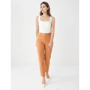 Jimmy Key Karamel Yüksek Bel Normal Paça Dokuma Pantolon