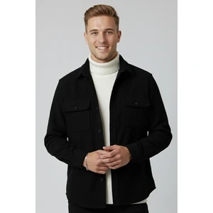 Siyah Cepli Likralı Kadife Kumaş Rahat Kesim Erkek Gömlek – Yumuşak Dokulu, Şık Tasarım Gömlek 2600759