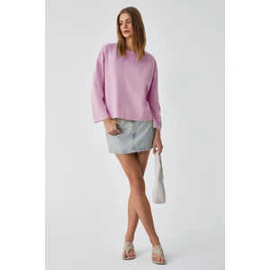 Basıl Kadını Oversize %100 Organik Pamuk Örme Uzun Kol Pembe T-Shirt