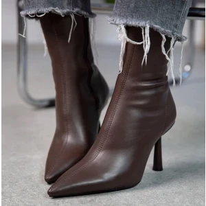 Kadın Marya Streç Cilt Yandan Fermuar Sivri Burun Ince Topuklu Bot