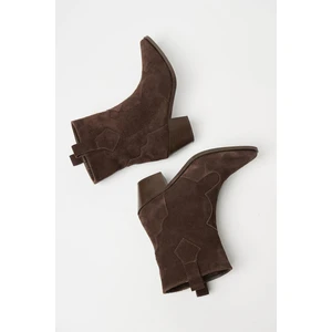 Kahverengi Süet Kadın Sivri Burun Kovboy Bot