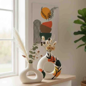 Luniva Home Bohem Desenli 2'li Halka Vazo Seti Ev Ofis Dekoru Hediyelik Set