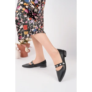 BA04595 Siyah I Kadın Inci Bantlı Günlük Büyük Numara Babet - 37