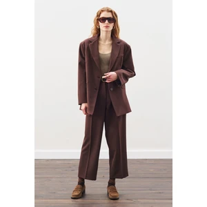 Pile Detaylı Düz Kesim Pantolon Acı Kahve