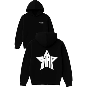 Star Yıldız Tasarım Baskılı Oversize Siyah Kapüşonlu Sweatshirt