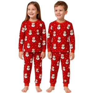 Unisex Yılbaşı Kardan Adam Desenli Çocuk Pijama Takımı