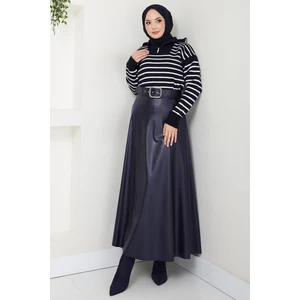 Kemerli Deri Etek Lacivert HM2641