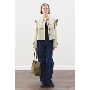 Geniş Yaka Gabardin Ceket Soft Yeşil