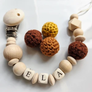 Kısa Isimlere Özel Kahverengi Bebek Emzik Zinciri Askısı