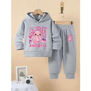 Punix Kids Punıx Kıds Axolotls Baskılı Yüksek Kalite 3 Iplik Kışlık Kalın Kumaş Kızçocuk Eşofman Takımı