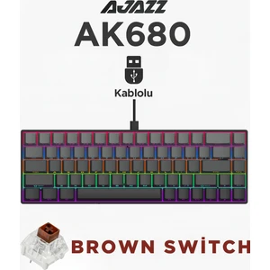 AK680 Kablolu %65 Boy Mekanik Oyuncu Klavyesi-Rainbow Aydınlatma Hot-Swap