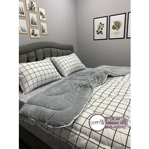 Çetin Home Çetinhome Çift Kişilik Desenli Welsoft Yorgan Seti Kare Beyaz (Çarşafsız)