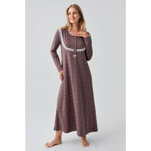 Artış Collection Uzun Kollu Desenli Düğmeli Esnek Pamuklu Gecelik 18101