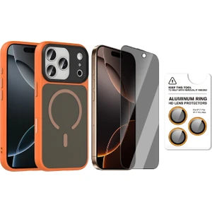 iPhone 17 Pro Max Kılıf Mat Arka Yüzey Wireless Şarj Özellikli Zore Flet M-safe Kapak + Safir Kamera Lens + Hayalet Ekran Koruyucu