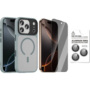 iPhone 17 Pro Max Kılıf Mat Arka Yüzey Wireless Şarj Özellikli Zore Flet M-safe Kapak + Safir Kamera Lens + Hayalet Ekran Koruyucu