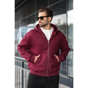 Bordo Fermuarlı Kapüşonlu Erkek Hırka E7174