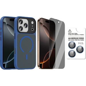 iPhone 17 Pro Kılıf Mat Arka Yüzey Wireless Şarj Özellikli Zore Flet M-safe Kapak + Safir Kamera Lens + Hayalet Ekran Koruyucu