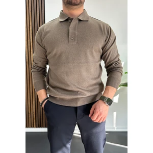 Erkek Düğmeli Polo Yaka Kazak Açık Kahverengi EDW231